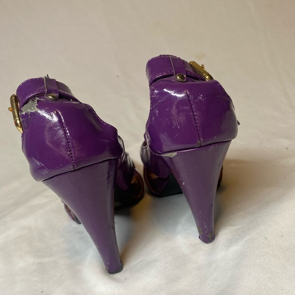 Women’s Purple Open Toe Sandal Pumps | Kitten Heel with Buckle Detail Size 8 - Picture 7 of 12